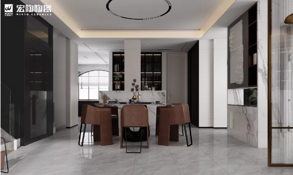 宏陶卡瑟灰瓷砖地砖铺贴效果图