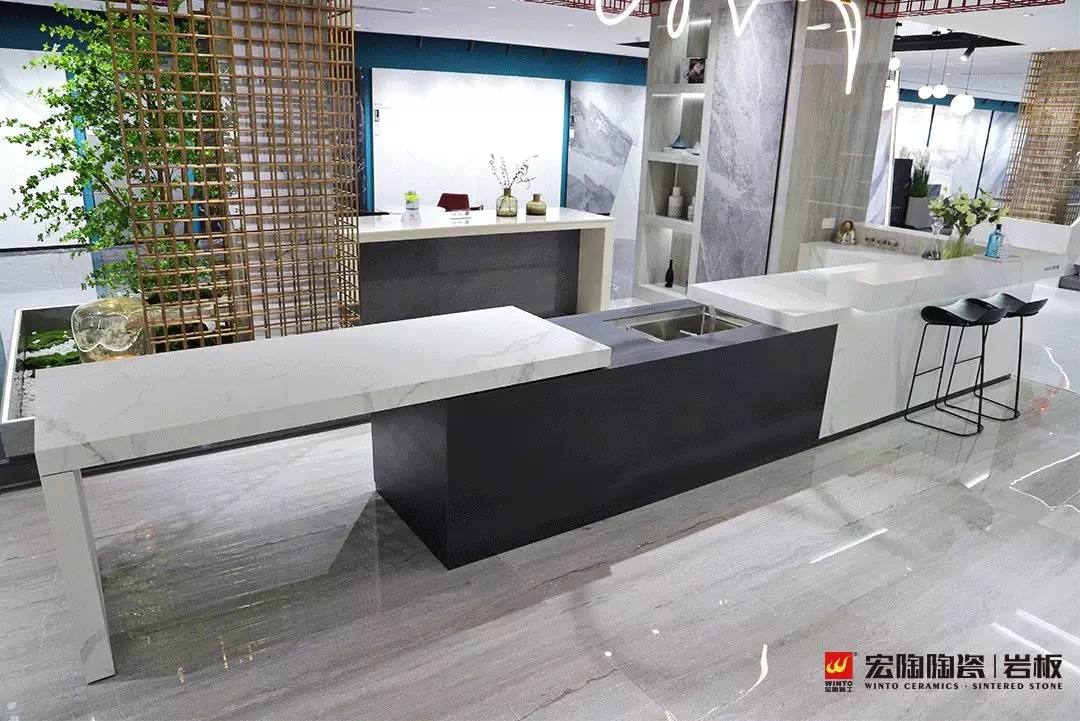 宏陶岩板智控平移岛台桌图片