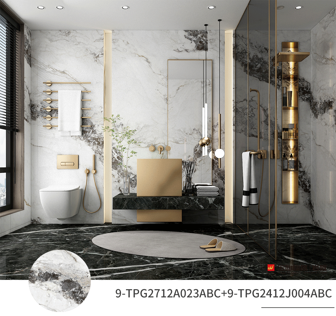 宏陶岩板打造的性能美学卫浴空间