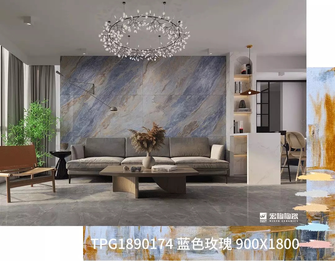 宏陶蓝色玫瑰900X1800MM瓷砖地砖装修效果图