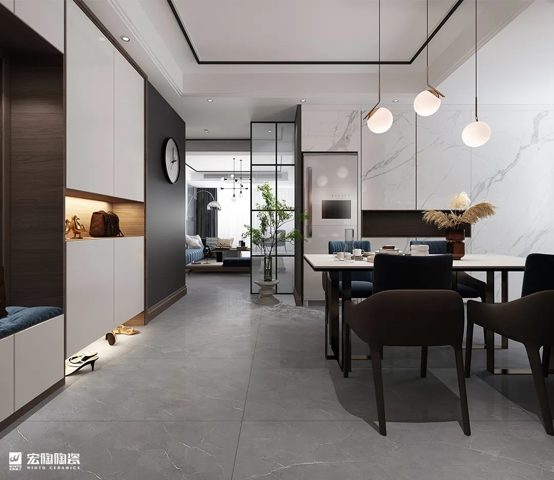 宏陶TPEBM157003银河灰750×1500mm瓷砖地砖装修效果图