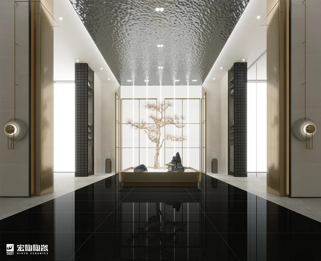 宏陶750×1500mm星耀系列黑金砂瓷砖地砖效果图