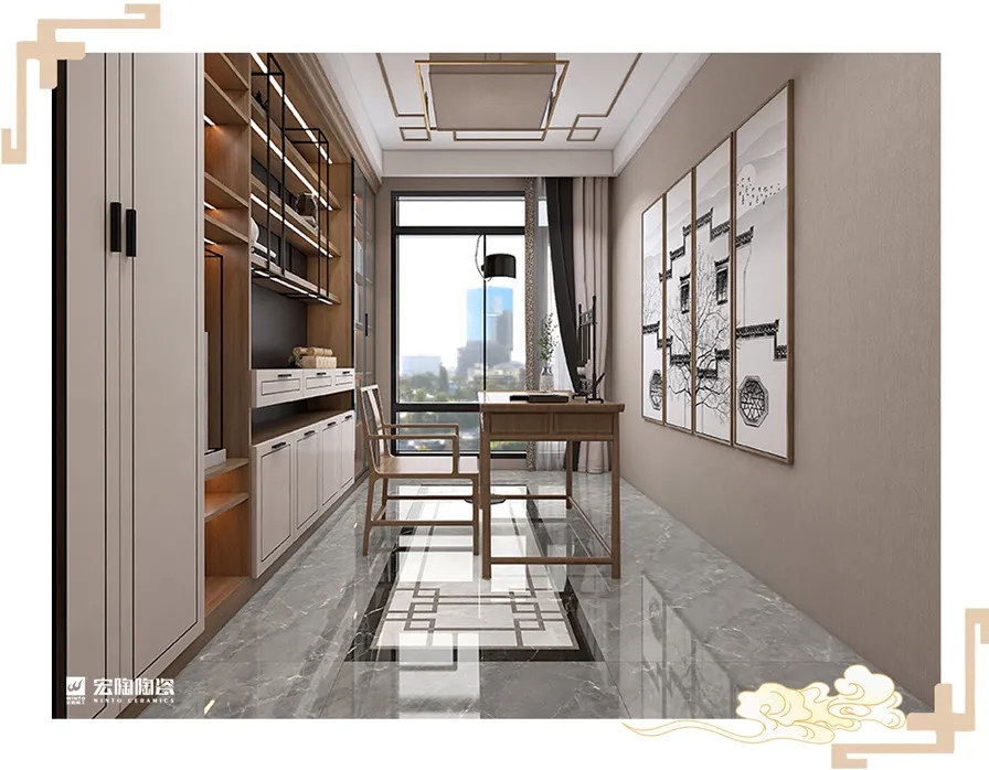 宏陶岩板TPG80193+TPG80145+TPG80237书房空间