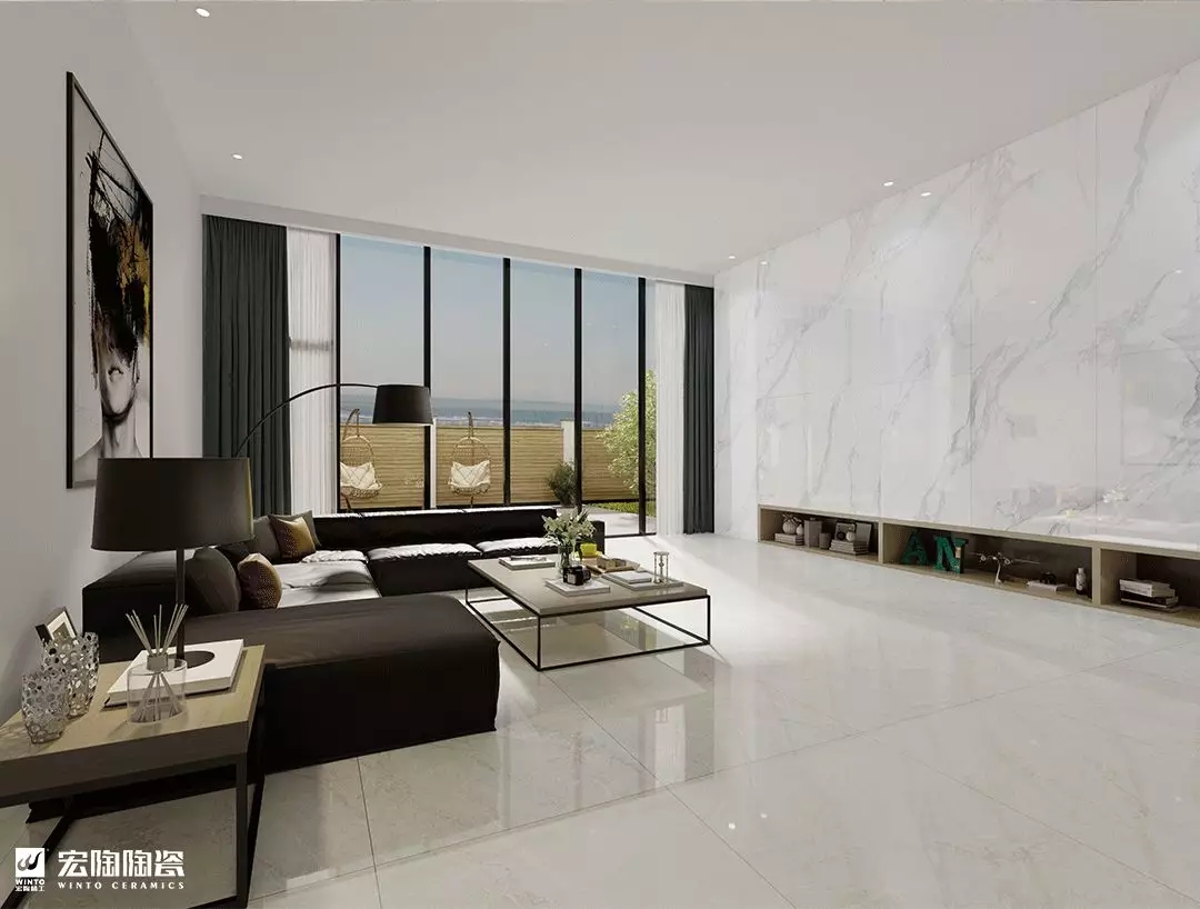 宏陶TPG1890179卡拉卡塔白900×1800mm瓷砖地砖装修效果图